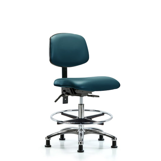 Blue Ridge Ergonomics VMBCH-MB-CR-T1-A0-CF-RG-8501 Rutledge Vinyl Chair Chrome - Medium Bench Height with Medium Back, Seat Tilt, Chrome Foot Ring, & Stationary Glides in Adobe White Trailblazer™ Vinyl