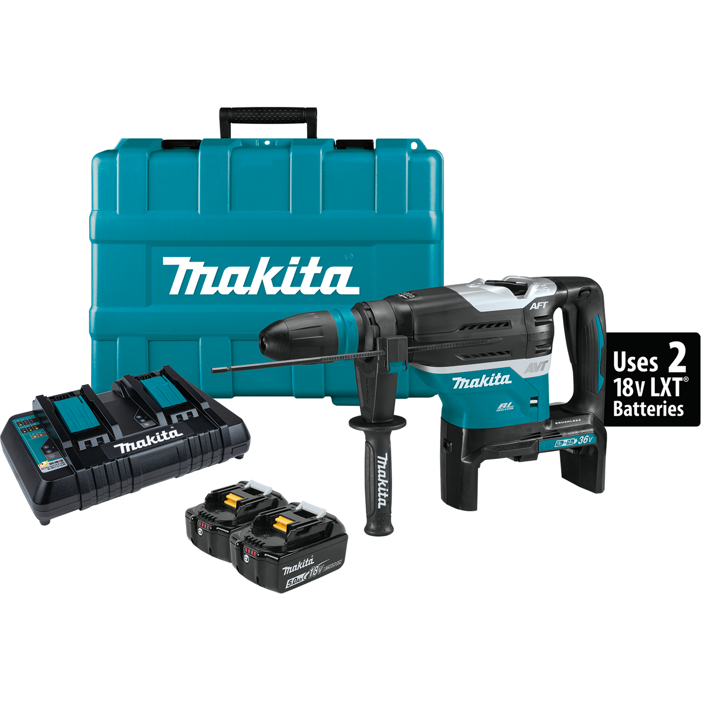 Makita XRH07PTUN 36V (18V X2) LXT® Brushless 1‘9/16" SDS‘MAX Advanced AVT® Rotary Hammer Kit, AFT®, AWS® (5.0Ah)