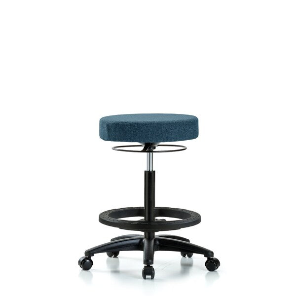 Blue Ridge Ergonomics FHBSO-RG-BF-RC-F43 Rutledge Fabric Stool without Back - High Bench Height with Black Foot Ring & Casters in Blue Fabric