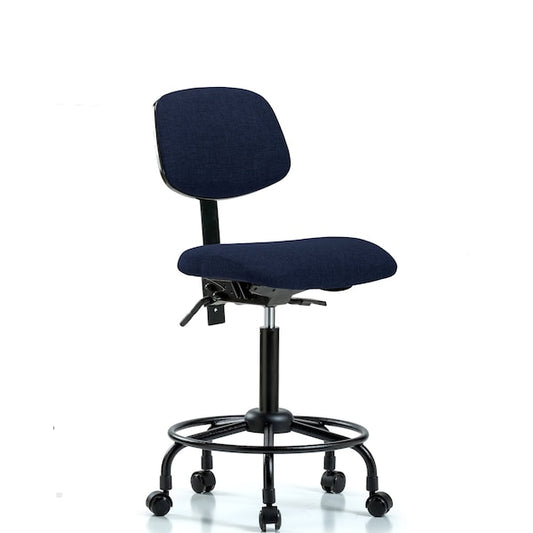 Blue Ridge Ergonomics FMBCH-RT-T1-A0-RC-F45 Rutledge Fabric Chair - Medium Bench Height with Round Tube Base, Seat Tilt, & Casters in Navy Fabric
