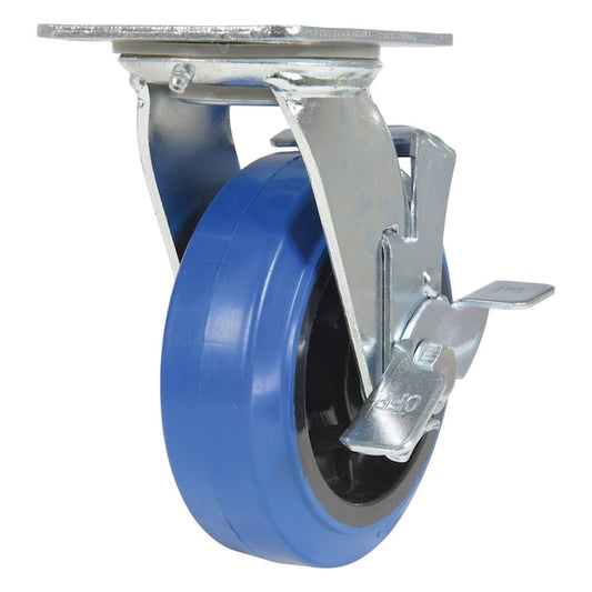 Vestil CST-BB-6X2ER-SWB Elastic Rubber Swivel With Brake Caster 6 In. Diameter x 2 In. Width 770 lb Blue/Black