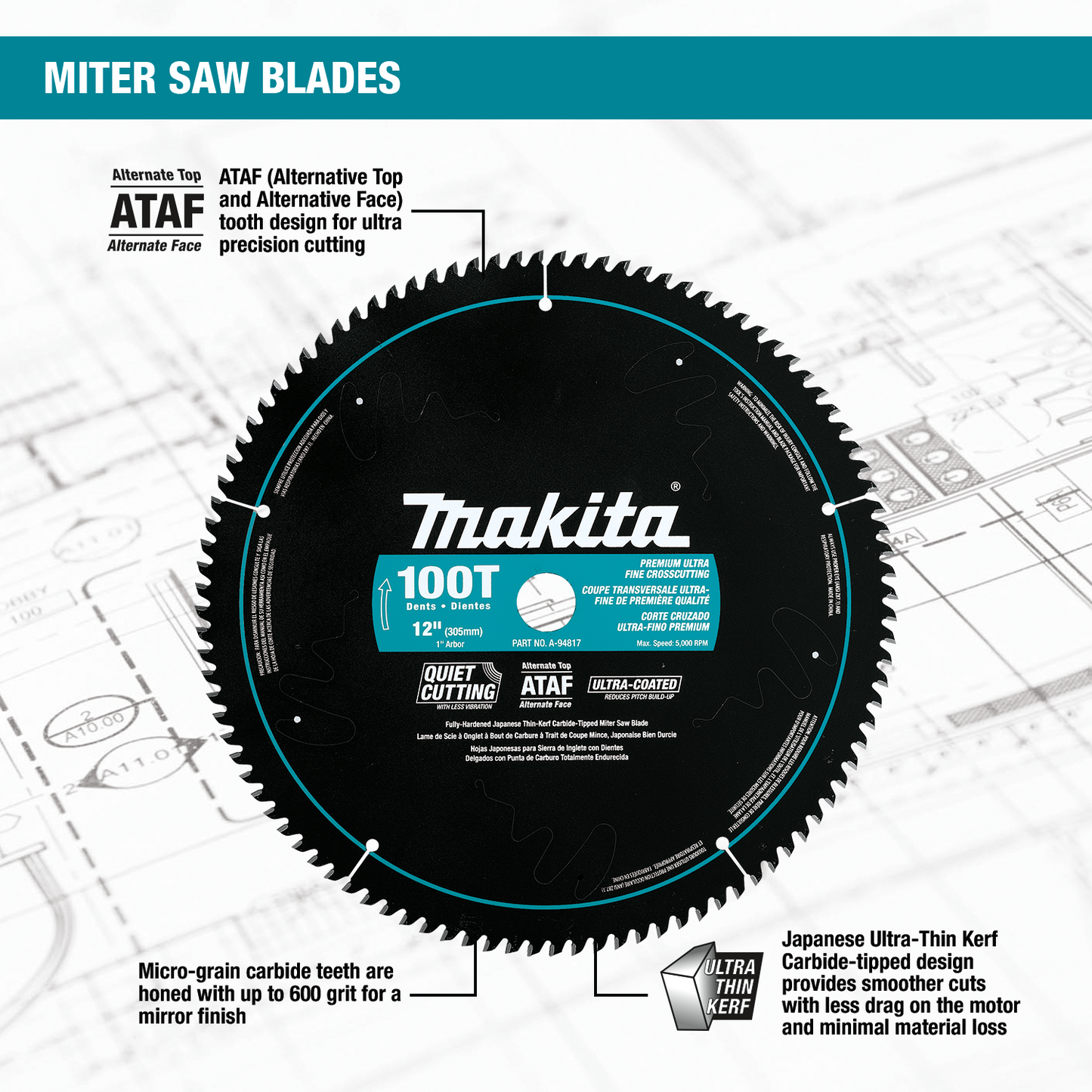 Makita A-94786 12" 40T Ultra‘Coated Miter Saw Blade