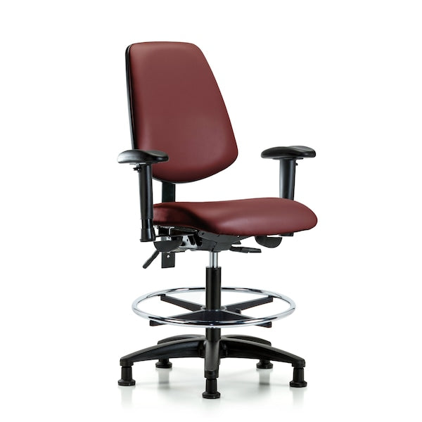Blue Ridge Ergonomics VMBCH-MB-RG-T1-A1-CF-RG-8815 Rutledge Vinyl Chair - Medium Bench Height with Medium Back, Seat Tilt, Adjustable Arms, Chrome Foot Ring, & Stationary Glides in Borscht Supernova™ Vinyl