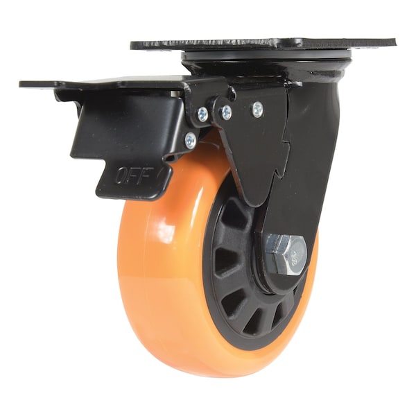 Vestil CST-BN-5X2PUP-SWTB Polyurethane Swivel With Total Brake Caster 5 In. Diameter x 2 In. Width 726 lb Orange/Black
