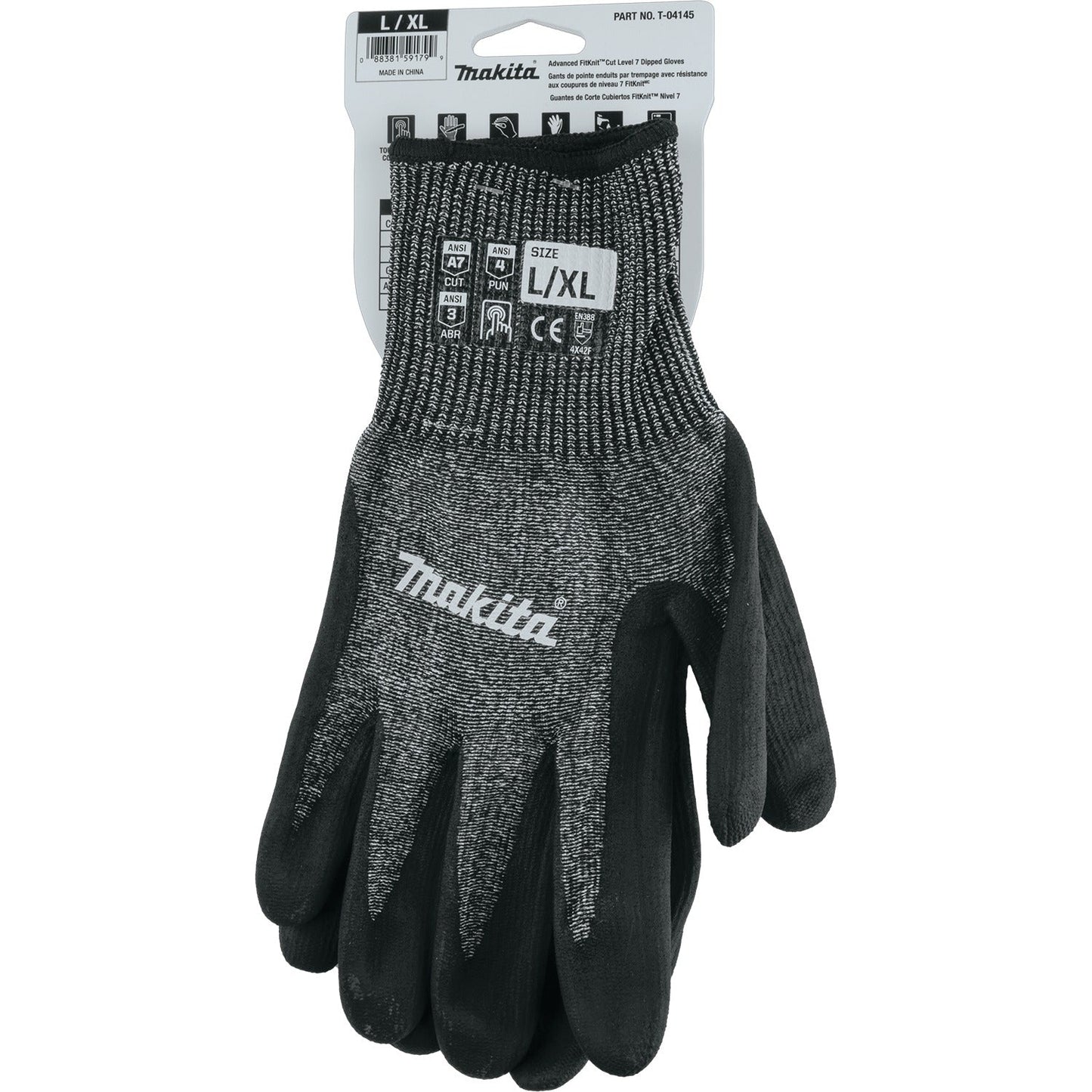 Makita T-04145 Advanced FitKnit, Cut Level 7 Nitrile Coated Dipped Gloves (Large/X‘Large)