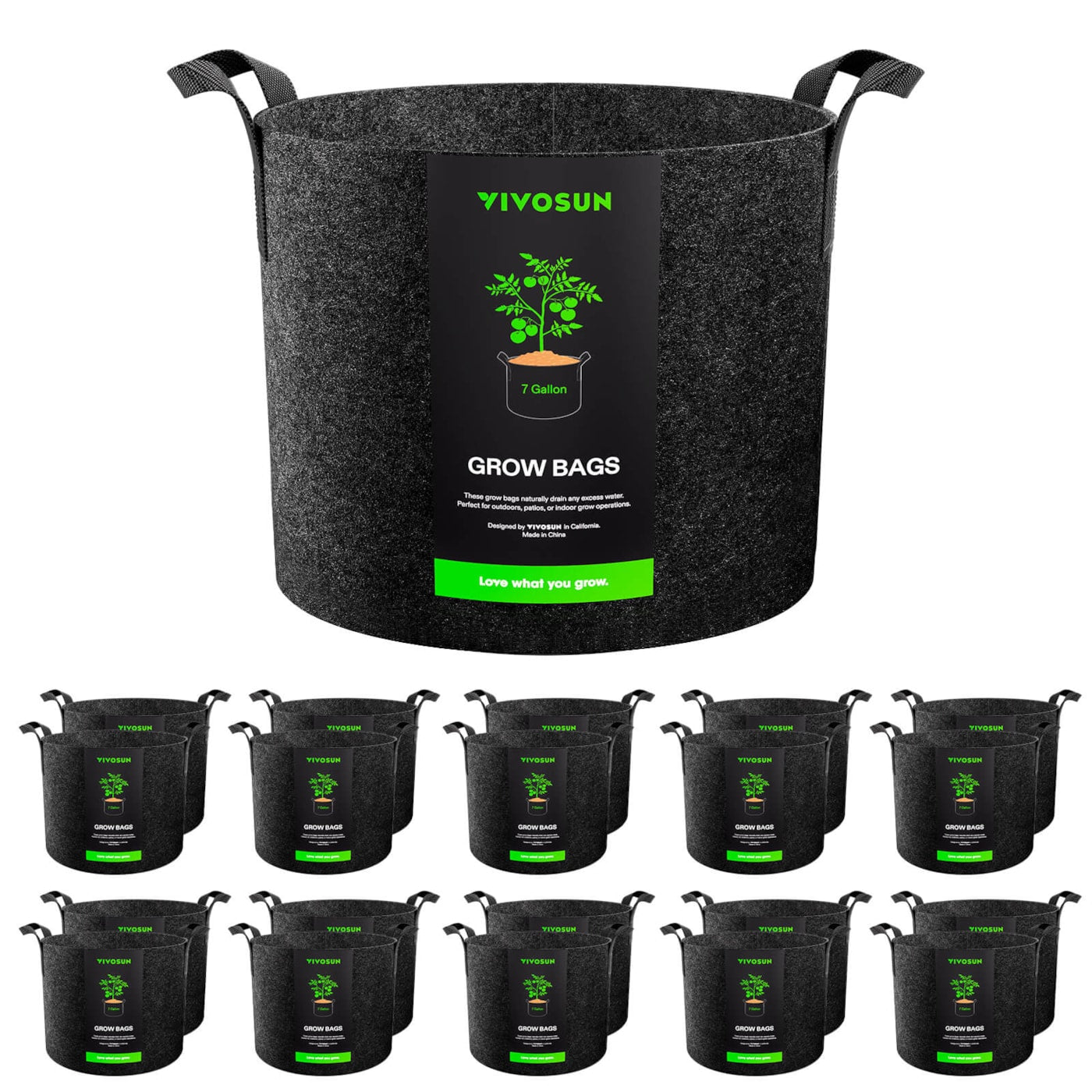 Vivosun 20-Pack 7 Gallon Grow Bags, Heavy Duty Thickened Nonwoven Fabric Pots with Handles for Flowers Fruits and Vegetables Black