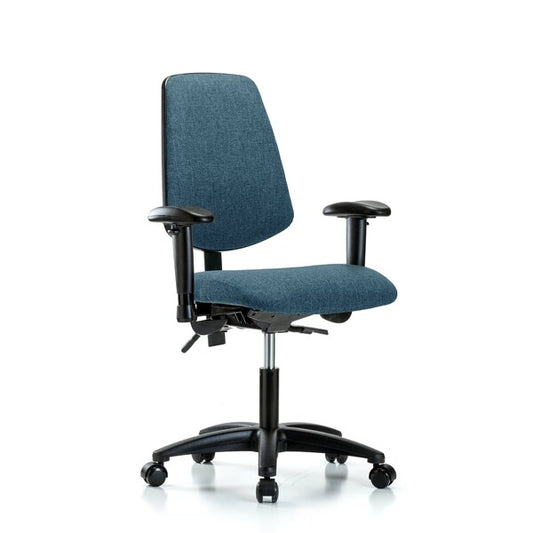 Blue Ridge Ergonomics FDHCH-MB-RG-T0-A1-RC-F43 Rutledge Fabric Chair - Desk Height with Medium Back, Adjustable Arms, & Casters in Blue Fabric