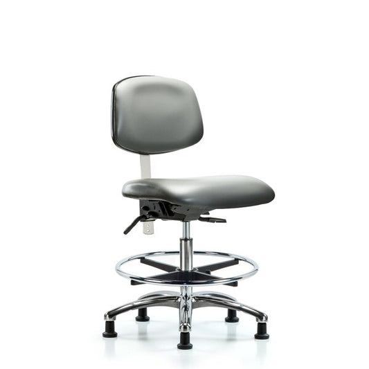 Blue Ridge Ergonomics NCR-VMBCH-CR-T0-A0-NF-RG-8840 Class 100 Vinyl Clean Room Chair - Medium Bench Height with Stationary Glides in Sterling Supernova™ Vinyl