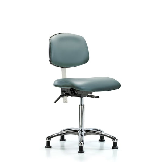 Blue Ridge Ergonomics NCR-VMBCH-CR-T1-A0-NF-RG-8822 Class 100 Vinyl Clean Room Chair - Medium Bench Height with Seat Tilt & Stationary Glides in Storm Supernova™ Vinyl