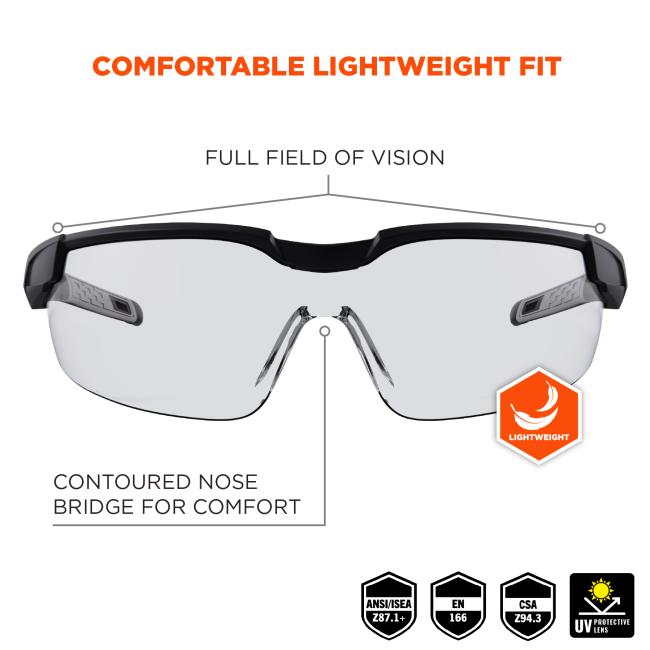 Ergodyne 50068 Skullerz DELLENGER Enhanced Anti-Fog & Scratch-Resistant Safety Glasses // Sunglasses with Adjustable Temples
