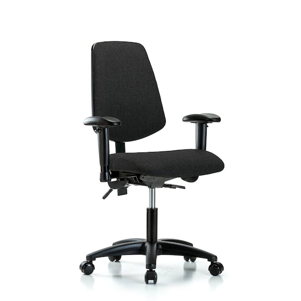 Blue Ridge Ergonomics FDHCH-MB-RG-T0-A1-RC-F42 Rutledge Fabric Chair - Desk Height with Medium Back, Adjustable Arms, & Casters in Black Fabric