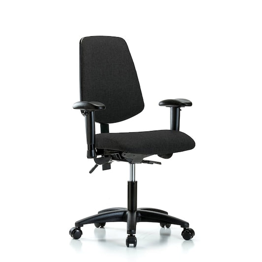 Blue Ridge Ergonomics FDHCH-MB-RG-T0-A1-RC-F42 Rutledge Fabric Chair - Desk Height with Medium Back, Adjustable Arms, & Casters in Black Fabric