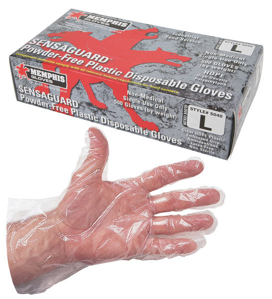 MCR Safety 5040 .4 mil (.80 g) SensaTouch™ Gloves Powder Free Disposable Polyethylene Industrial Food Service Grade Embossed Finish 10 Inches Clear (1 CS)