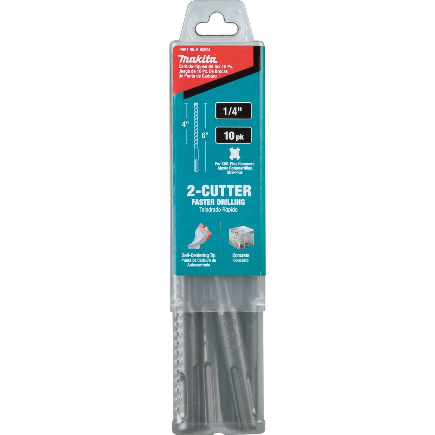 Makita B-60894 1/4" x 6" SDS‘PLUS Bit, 2‘Cutter, 10/pk