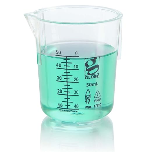 Globe Scientific 3652-50 Beaker Diamond Essentials Griffin Style Low Form Printed Graduations PMP 50mL 12/Bag