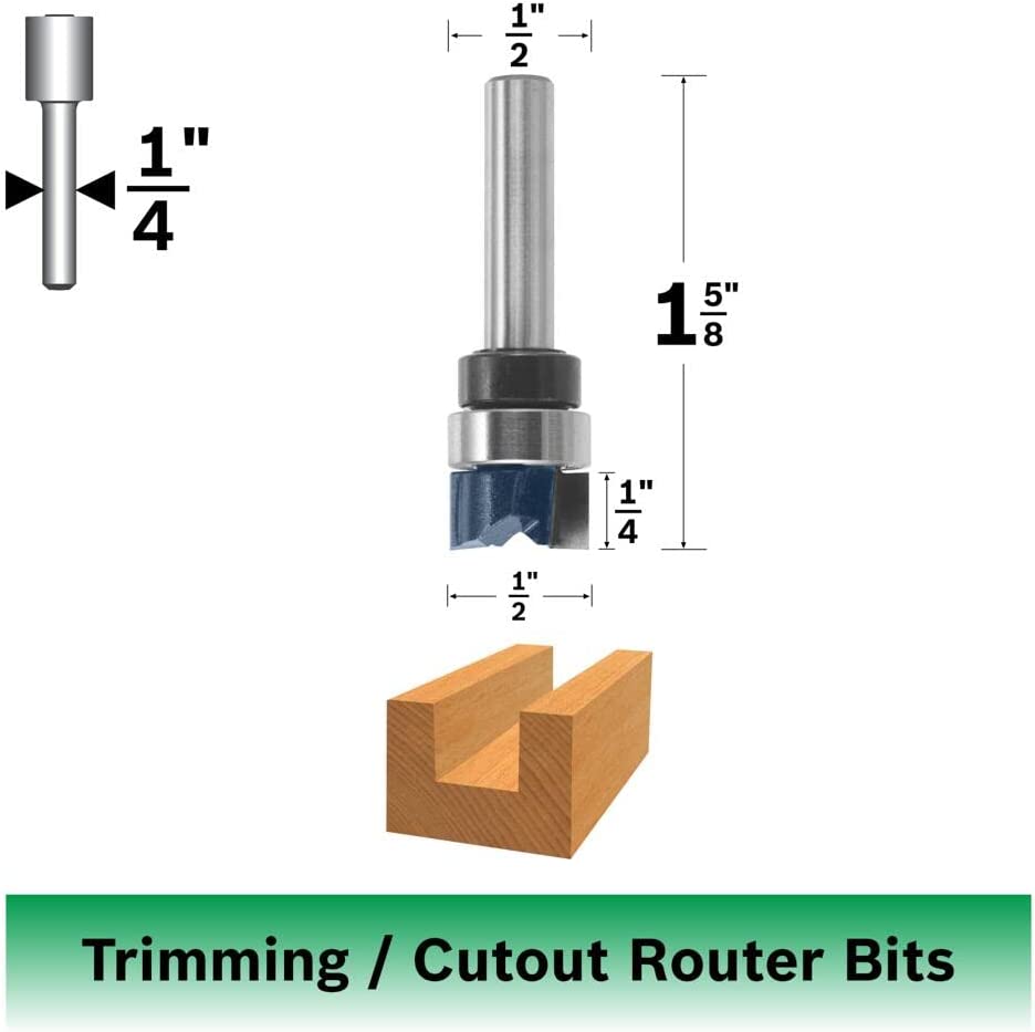 Bosch 85674M 1/2 In. X 1/4 In. Carbide Tipped 2-Flute Top Bearing Dado Clean Out Bit