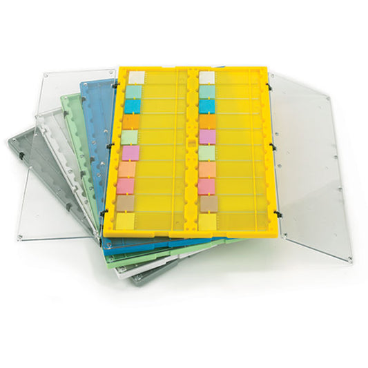 Globe Scientific 513029Y Slide File Folder with Clear Hinged Lids 20-Place HIPS/PC Yellow 12/Unit