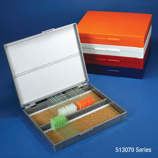 Globe Scientific 513079W Slide Box for 100 Slides Cork Lined White