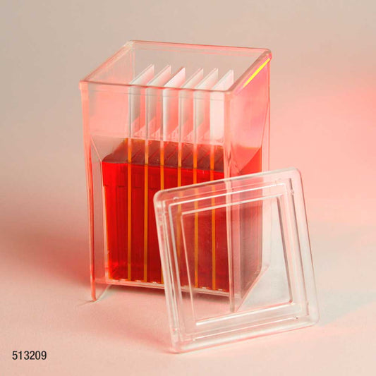 Globe Scientific 513209 Slide Staining Jar with Lid PMP for 8 slides (16 back-to-back) Hellendhal Type