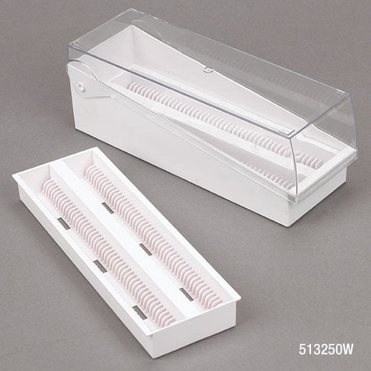 Globe Scientific 513250P Slide Storage Box with Hinged Lid and Removable Draining Tray 100-Place for up to 200 Slides ABS Pink 6/Unit