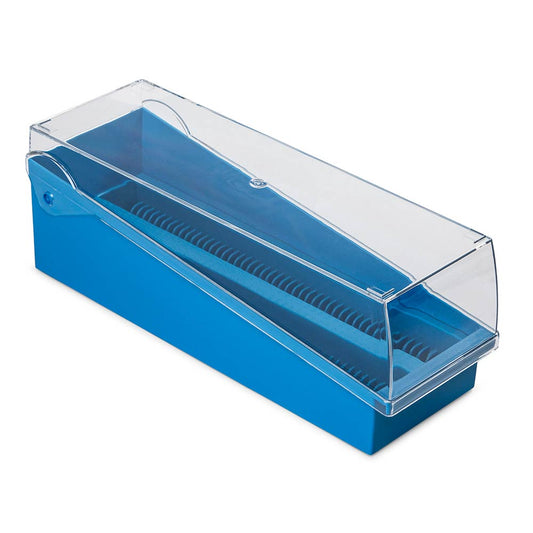 Globe Scientific 513250B Slide Storage Box with Hinged Lid and Removable Draining Tray 100-Place for up to 200 Slides ABS Blue 6/Unit