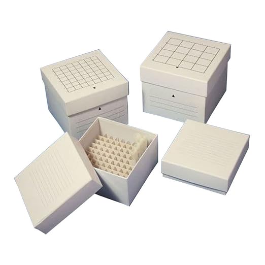 Globe Scientific 3096 Freezing Box 3" Cardboard 100-Place (10x10 format) fits 3.0mL 4.0mL and 5.0mL CryoCLEAR vials White