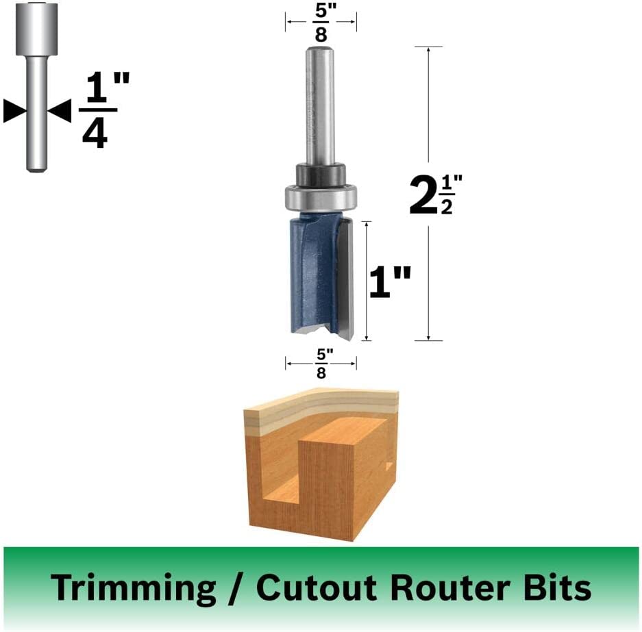 Bosch 85681M 5/8 In. X 1 In. Carbide Tipped 2-Flute Top Bearing Straight Trim Bit