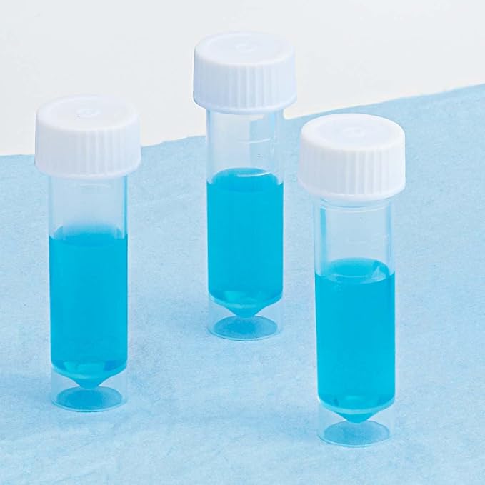 Globe Scientific 6101S Transport Tube 5mL with Attached White Screw Cap STERILE PP Conical Bottom Self-Standing Molded Graduations 25/Bag
