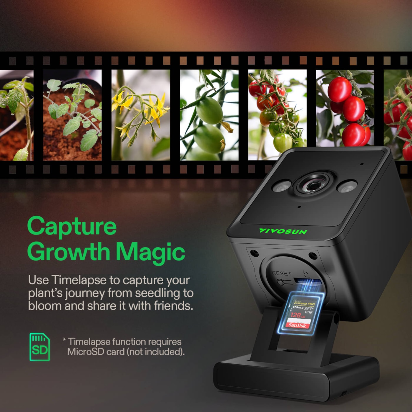 Vivosun GrowCam C4, 2K QHD WiFi Smart Camera for Grow Tent & VGrow Smart Grow Box, Timelapse, Night Vision, SD Card Storage, 2-Way Audio, App Control