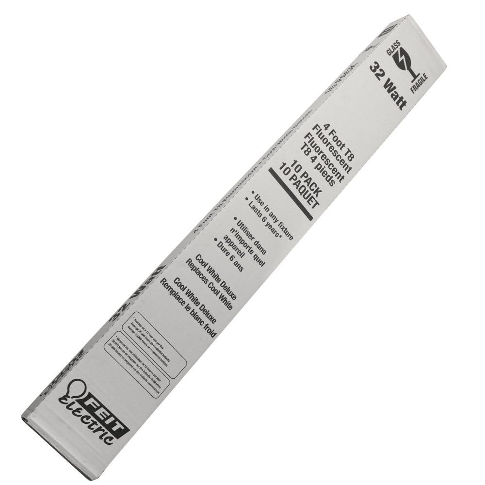 Feit Electric F32T8/941/10 4 ft. 32W Cool White (4100K) G13 Base (T8 Replacement) Fluorescent Linear Light Tube (10-Pack)