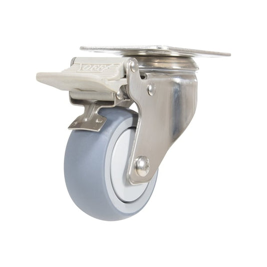 Vestil CST-E-SS-3X1TPR-SWTB Thermoplastic Rubber Swivel With Total Brake Caster 3 In. Diameter x 1 In. Width 225 lb Gray