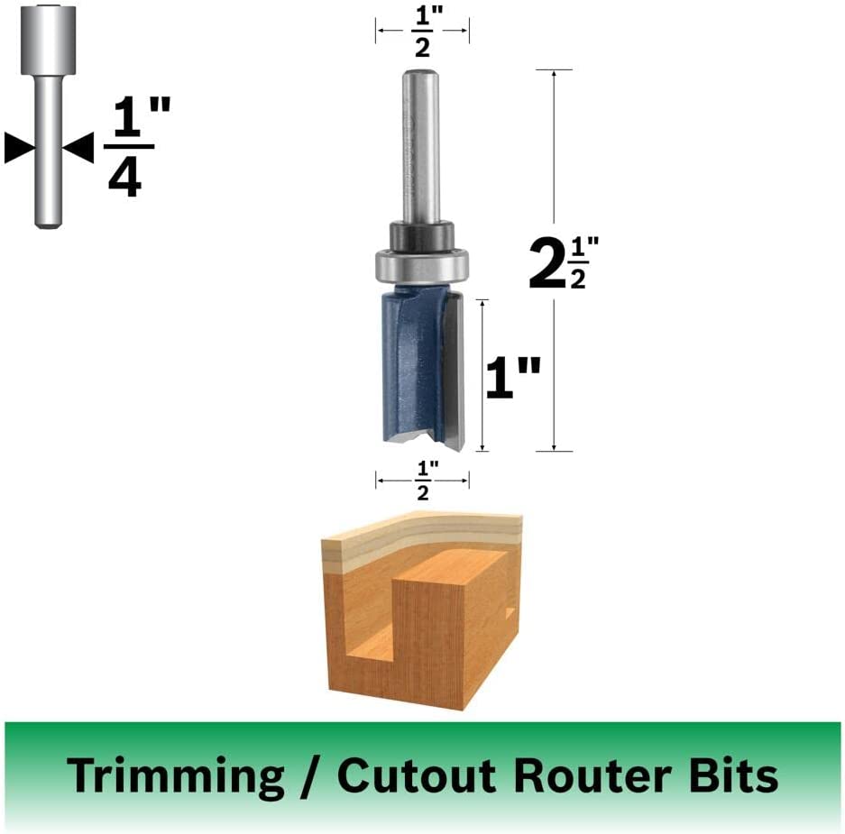 Bosch 85680M 1/2 In. X 1 In. Carbide Tipped 2-Flute Top Bearing Straight Trim Bit