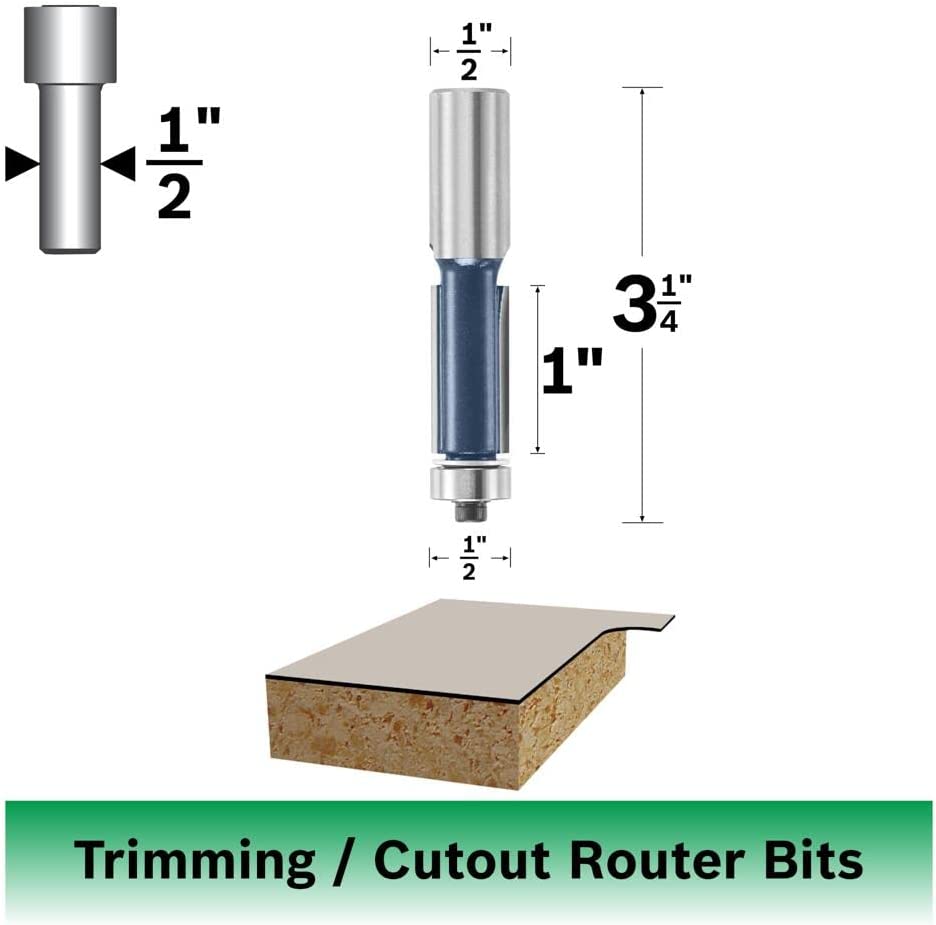 Bosch 85441M 1/2 In. X 1 In. Carbide Tipped 2-Flute Flush Trim Bit