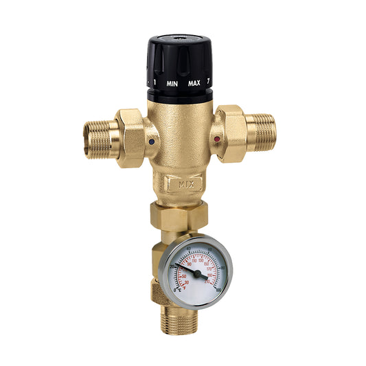 Caleffi 521410AC MixCal™ 3-way Mixing Valve 1/2" NPT w/Check Valves & Temp Gauge-ASSE 1017