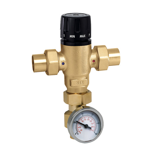 Caleffi 521519A MixCal™ 3-way Mixing Valve 3/4" Sweat w/ Temp Gauge-ASSE 1017