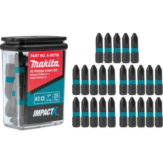 Makita A-99758 ImpactX, #2 Phillips 1³ Insert Bit, 25/pk