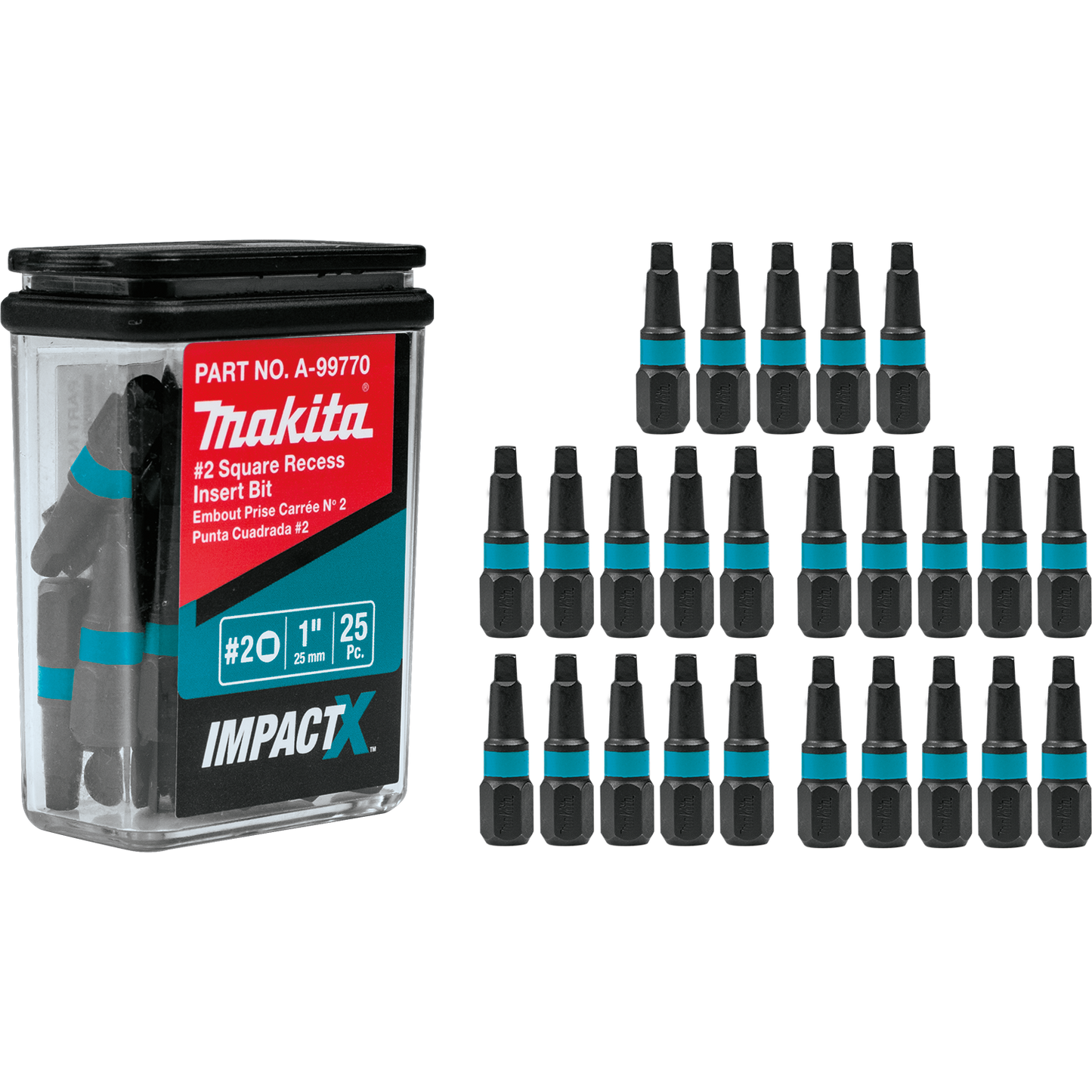 Makita A-99770 ImpactX, #2 Square Recess 1³ Insert Bit, 25/pk