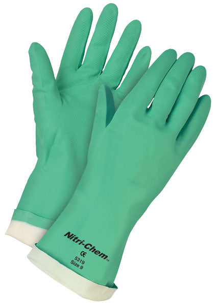 MCR Safety 5317 Nitri-Chem™ Flock Lined Green Nitrile Gloves Industrial Grade 13 Inches in Length 15 mil Thickness (1 DZ)