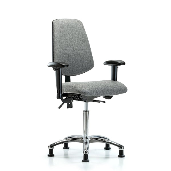 Blue Ridge Ergonomics FMBCH-MB-CR-T0-A1-NF-RG-F44 Rutledge Fabric Chair Chrome - Medium Bench Height with Medium Back, Adjustable Arms, & Stationary Glides in Gray Fabric