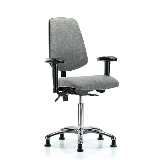 Blue Ridge Ergonomics FMBCH-MB-CR-T0-A1-NF-RG-F44 Rutledge Fabric Chair Chrome - Medium Bench Height with Medium Back, Adjustable Arms, & Stationary Glides in Gray Fabric