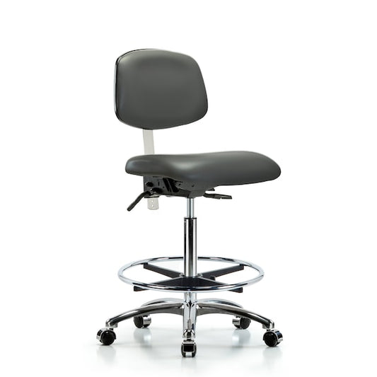 Blue Ridge Ergonomics NCR-VHBCH-CR-T0-A0-CF-CC-8823 Class 100 Vinyl Clean Room Chair - High Bench Height with Chrome Foot Ring & Casters in Carbon Supernova™ Vinyl