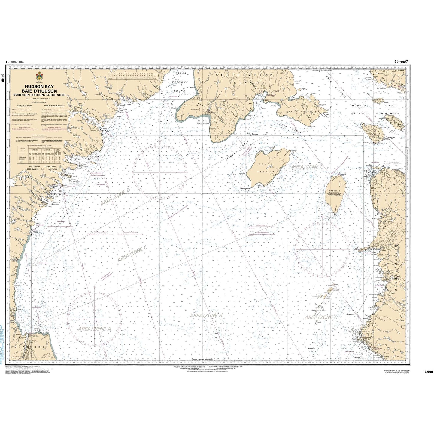 Paradise Clay CAN5449 CHS Chart Hudson Bay Baie d'Hudson, Northern Portion/Partie nord