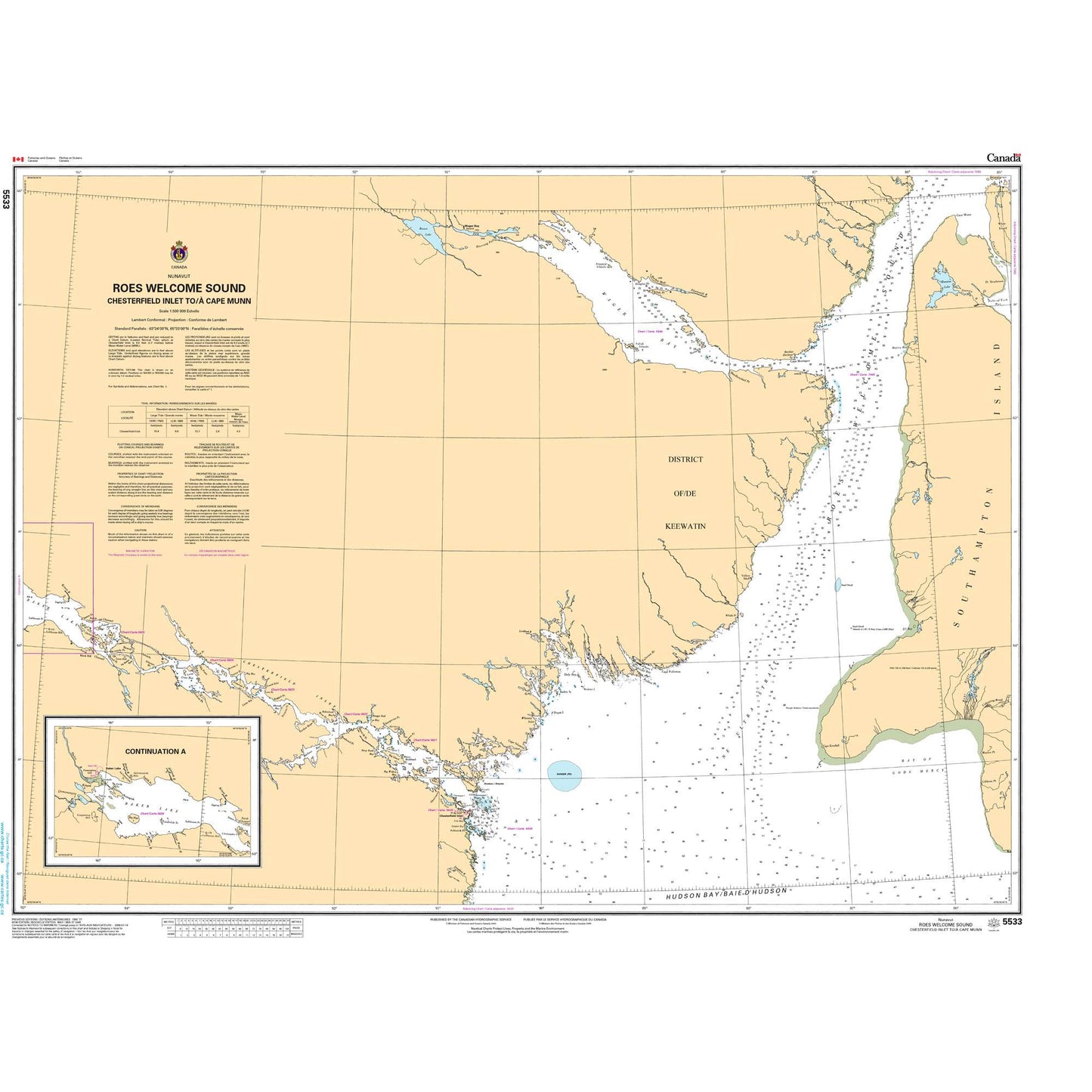 Paradise Clay CAN5533 CHS Chart Roes Welcome Sound (Chesterfield Inlet to/ Cape Munn)
