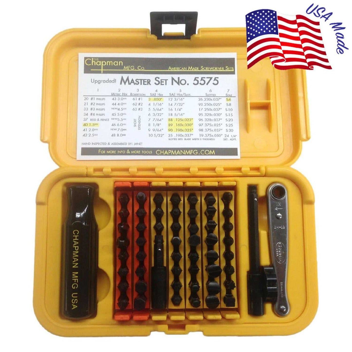 Chapman Mfg 5575 Master Screwdriver Set-Yellow