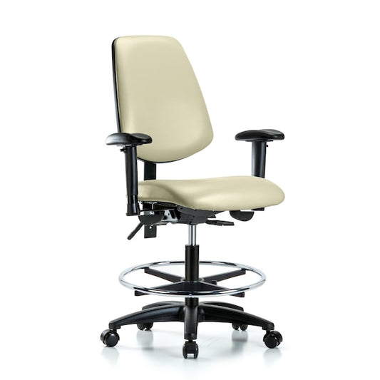Blue Ridge Ergonomics VMBCH-MB-RG-T0-A0-CF-RC-8605 Rutledge Vinyl Chair - Medium Bench Height with Medium Back, Chrome Foot Ring, & Casters in Charcoal Trailblazer™ Vinyl