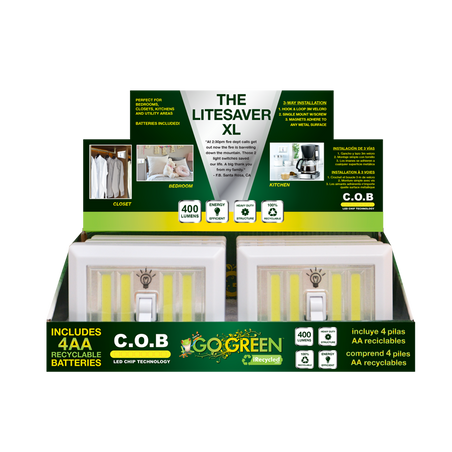 GoGreen Power GG-113-SWLTXL Double COB LED Light switch 8 pc display, 400 Lumens