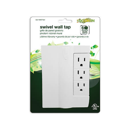 GoGreen Power GG-16000TSW Plastic 6 Outlet Side Mount Wall Tap,w/3 Swivel Outlets, U/L.