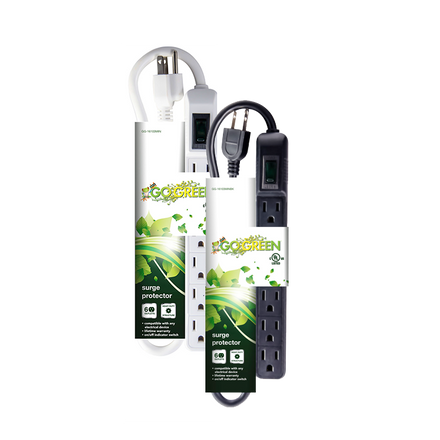 GoGreen Power GG-16103MINBK Mini Plastic 6 Outlet Surge Protector,  w/ Basic Surge, Right Angle Plug Black