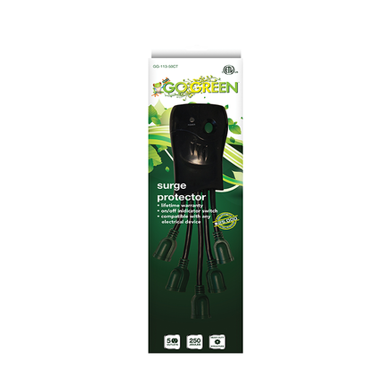 GoGreen Power GG-5OCT 5 Outlet Squid Surge Protector, 250 Joules, 3ft Cord, Black, ETL