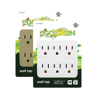 GoGreen Power GG-16000TT Plastic 6 Outlet Wall Tap. Tan Color, U/L